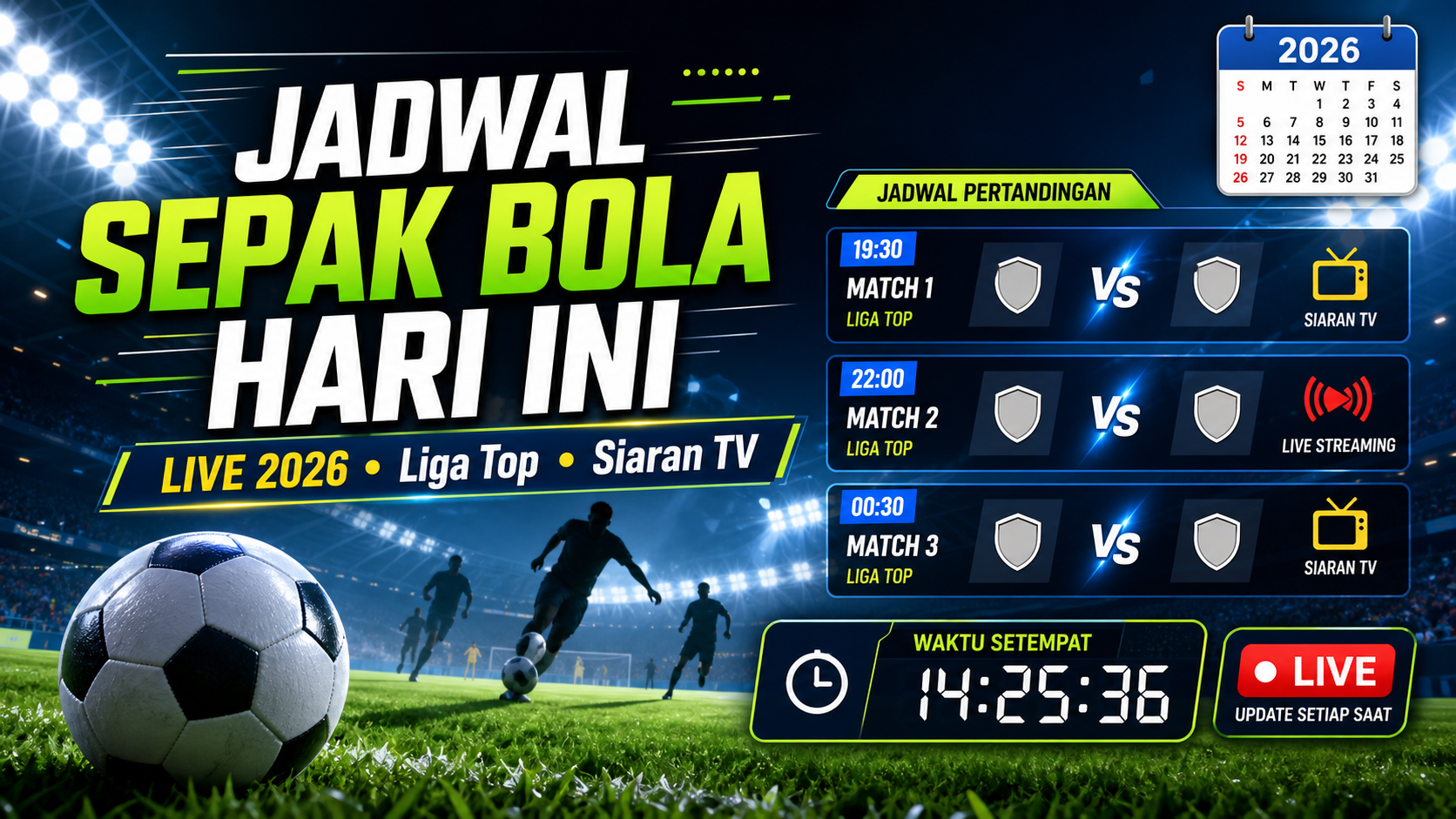 Jadwal Sepak Bola Hari Ini Live 2026: Liga Top dan Siaran TV - bola