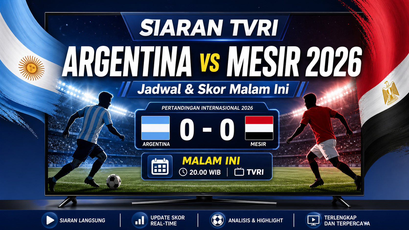 Siaran TVRI Argentina vs Mesir 2026, Jadwal dan Skor Malam Ini - argentina