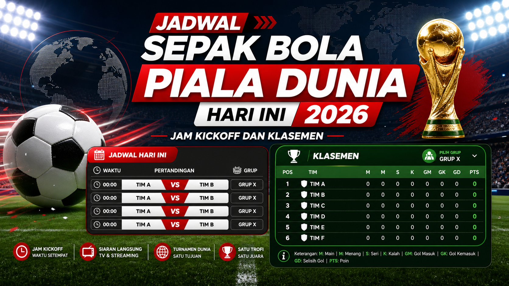 Jadwal Sepak Bola Piala Dunia Hari Ini 2026: Jam Kickoff dan Klasemen - piala